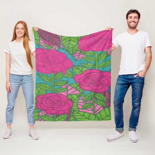 Tropische Rose und Blätter Fleecedecke (Beispiel)