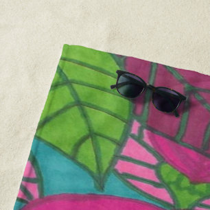 Tropische Rose und Blätter Strandtuch