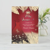 Tropische Rote Blätter Glitzer Schmetterling Tiara Einladung (Stehend Vorderseite)