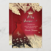 Tropische Rote Blätter Glitzer Schmetterling Tiara Einladung (Vorne/Hinten)