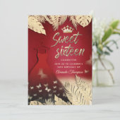 Tropische Rote Blätter Glitzer Schmetterling Tiara Einladung (Stehend Vorderseite)