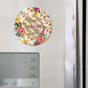 Tropische rote gelbe Hibiskusblüten Brause Magnet