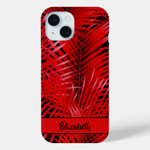 Tropische Rote Palme Fronten auf Schwarz Personali Case-Mate iPhone Hülle