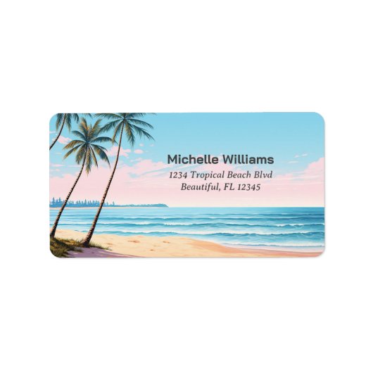 Tropische Rücksendeadresse am Strand und in Palmen Adressaufkleber (Vorne)
