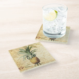 Tropische Rustikale Ananas Kunst Glasuntersetzer