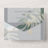 Tropische Rustikale Hochzeit mit blauer Flora All In One Einladung (Rückseite)