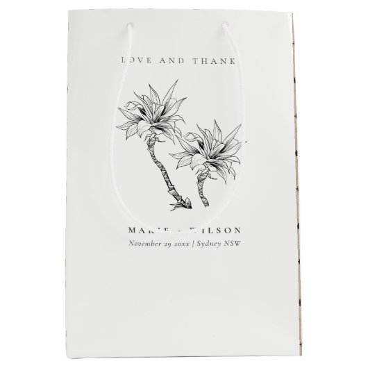 Tropische Rustikale Palmen Schwarz-weiße Sketch-Ho Mittlere Geschenktüte (Vorderseite)