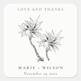 Tropische Rustikale Palmen Schwarz-weiße Sketch-Ho Quadratischer Aufkleber