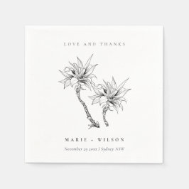 Tropische Rustikale Palmen Schwarz-weiße Sketch-Ho Serviette