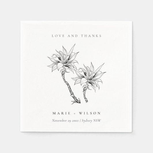 Tropische Rustikale Palmen Schwarz-weiße Sketch-Ho Serviette (Vorderseite)