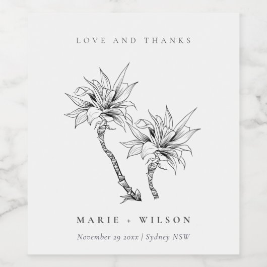 Tropische Rustikale Palmen Schwarz-weiße Sketch-Ho Weinetikett (Einzelnes Label)