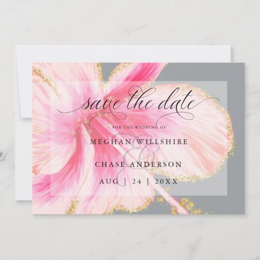 Tropische rustikale Wasserfarbe Rosa Blume Save The Date (Vorderseite)