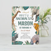Tropische Safari Tiere Einladung zum Geburtstag (Stehend Vorderseite)