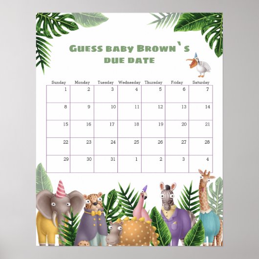 Tropische Safari Tiere Terminkalender Poster (Vorne)
