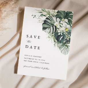 Tropische Salbei-Grüne Monstera-Hochzeit Save The Date