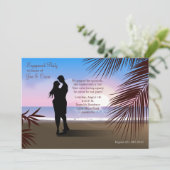 Tropische Sand-Verlobungs-Einladung/Mitteilung Einladung (Stehend Vorderseite)