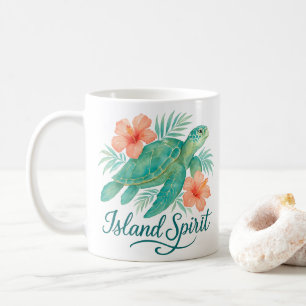 Tropische Schildkröte mit Hibiskus und Blättern Kaffeetasse