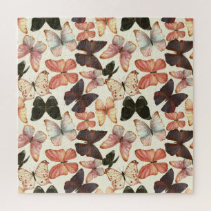 Tropische Schmetterlinge: Aquarellfarbenes, nahtlo Puzzle