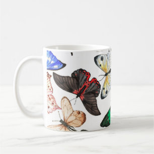Tropische Schmetterlinge: buntes Aquarellmuster. Kaffeetasse