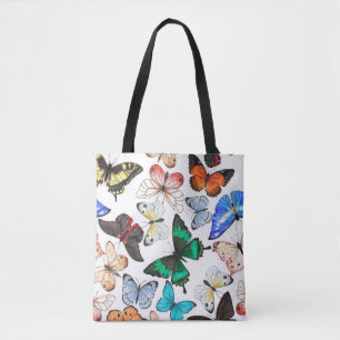 Tropische Schmetterlinge: buntes Aquarellmuster. Tasche