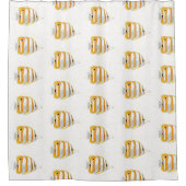 Tropische Schmetterlingsfische Orange und Weiß Gem Duschvorhang (Vorderseite)