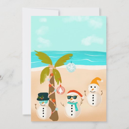 Tropische Schneemänner schwimmen Palm Weihnachten  Einladung (Rückseite)