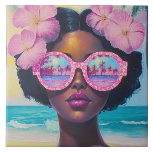 Tropische Schönheit in Rosa Fliese (Vorderseite)