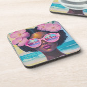 Tropische Schönheit in Rosa Getränkeuntersetzer (Linke Seite)