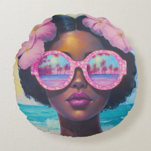 Tropische Schönheit in Rosa Rundes Kissen