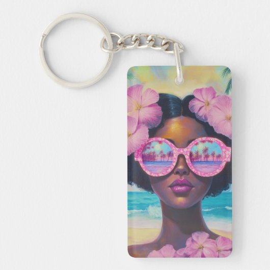 Tropische Schönheit in Rosa Schlüsselanhänger (Vorderseite)