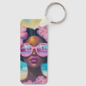 Tropische Schönheit in Rosa Schlüsselanhänger (Rückseite)