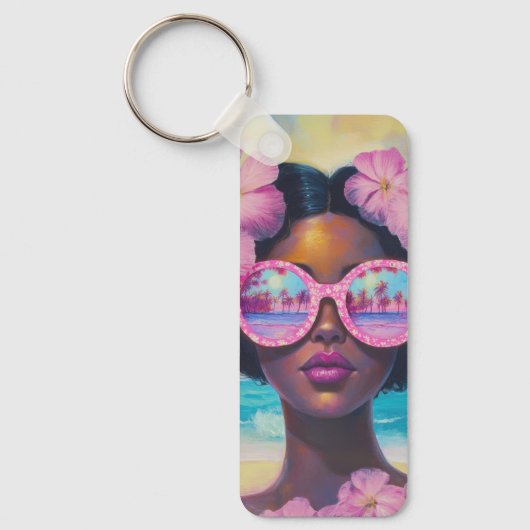 Tropische Schönheit in Rosa Schlüsselanhänger (Vorderseite)