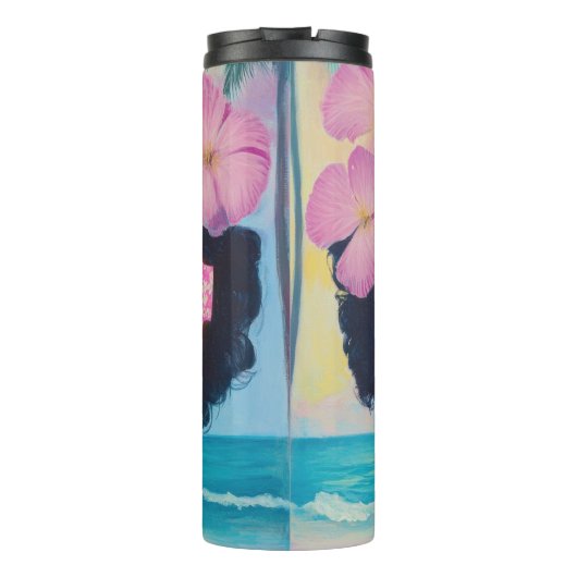 Tropische Schönheit in Rosa Thermosbecher (Rückseite)