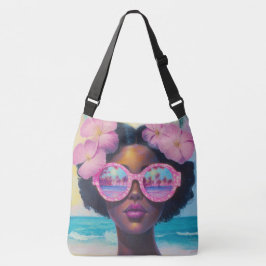 Tropische Schönheit in Rosa Tragetaschen Mit Langen Trägern