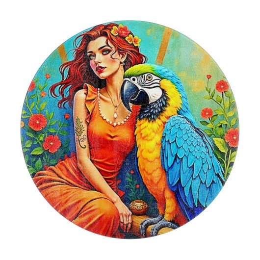 Tropische Schönheit und blauer Papagei Schneidebrett (Vorderseite)