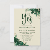 Tropische Schriften, die sie als Ja-Engagement-Par Einladung (Vorderseite)