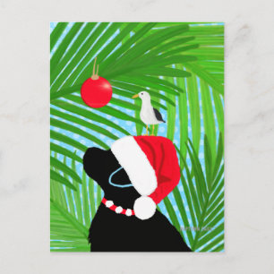 Tropische schwarze Lab-Santa-Weihnachts-Postkarte Postkarte