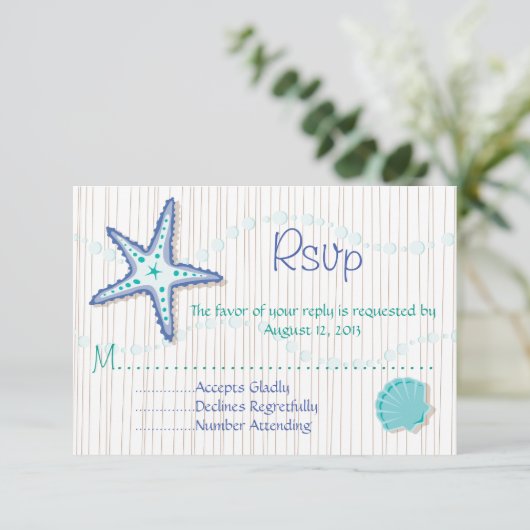 Tropische Seashell-Hochzeit UAWG-Karten RSVP Karte (Stehend Vorderseite)