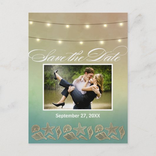 Tropische Seashell-Starfish Save the Date Postkart Ankündigungspostkarte (Vorderseite)