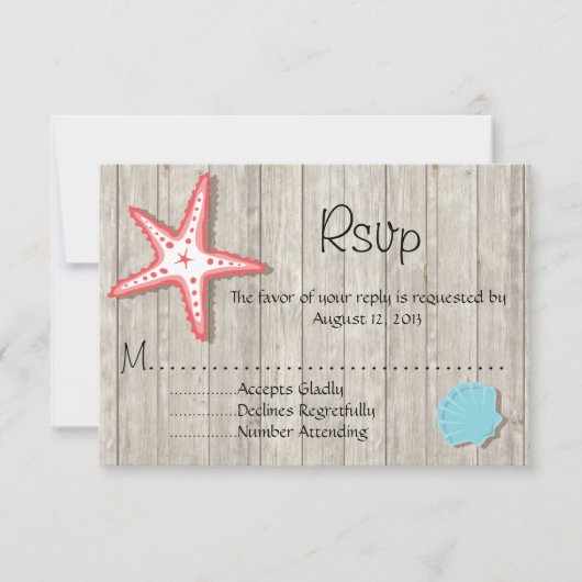 Tropische Seashell Wedding RSVP-Karten RSVP Karte (Vorderseite)