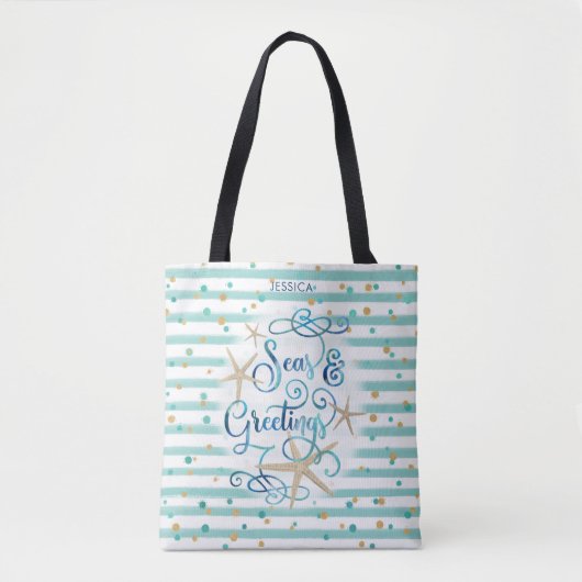 Tropische "SEAson's Greetings" Aquamarine Streifen Tasche (Vorderseite)