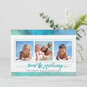 Tropische SEAsons Grüße Drei Fotos Feiertagskarte (Stehend Vorderseite)