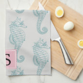 Tropische Seepferd, Seepferd Muster, Monogramm Geschirrtuch (Viertel Falte)