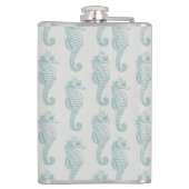 Tropische Seepferde, Seepferd Muster - Blau grau Flachmann (Rückseite)