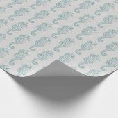 Tropische Seepferde, Seepferd Muster - Blau grau Geschenkpapier (Ecke)
