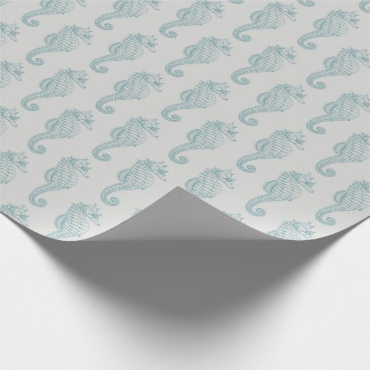 Tropische Seepferde, Seepferd Muster - Blau grau Geschenkpapier (Ecke)