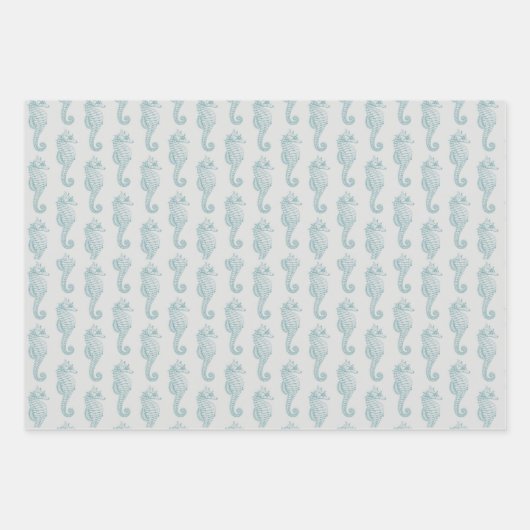 Tropische Seepferde, Seepferd Muster - Blau grau Geschenkpapier Set (Vorderseite 3)