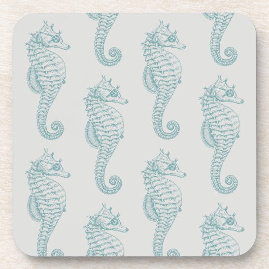 Tropische Seepferde, Seepferd Muster - Blau grau Getränkeuntersetzer (Vorderseite)