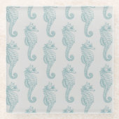 Tropische Seepferde, Seepferd Muster - Blau grau Glasuntersetzer (Vorderseite)