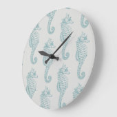Tropische Seepferde, Seepferd Muster - Blau grau Große Wanduhr (Winkel)
